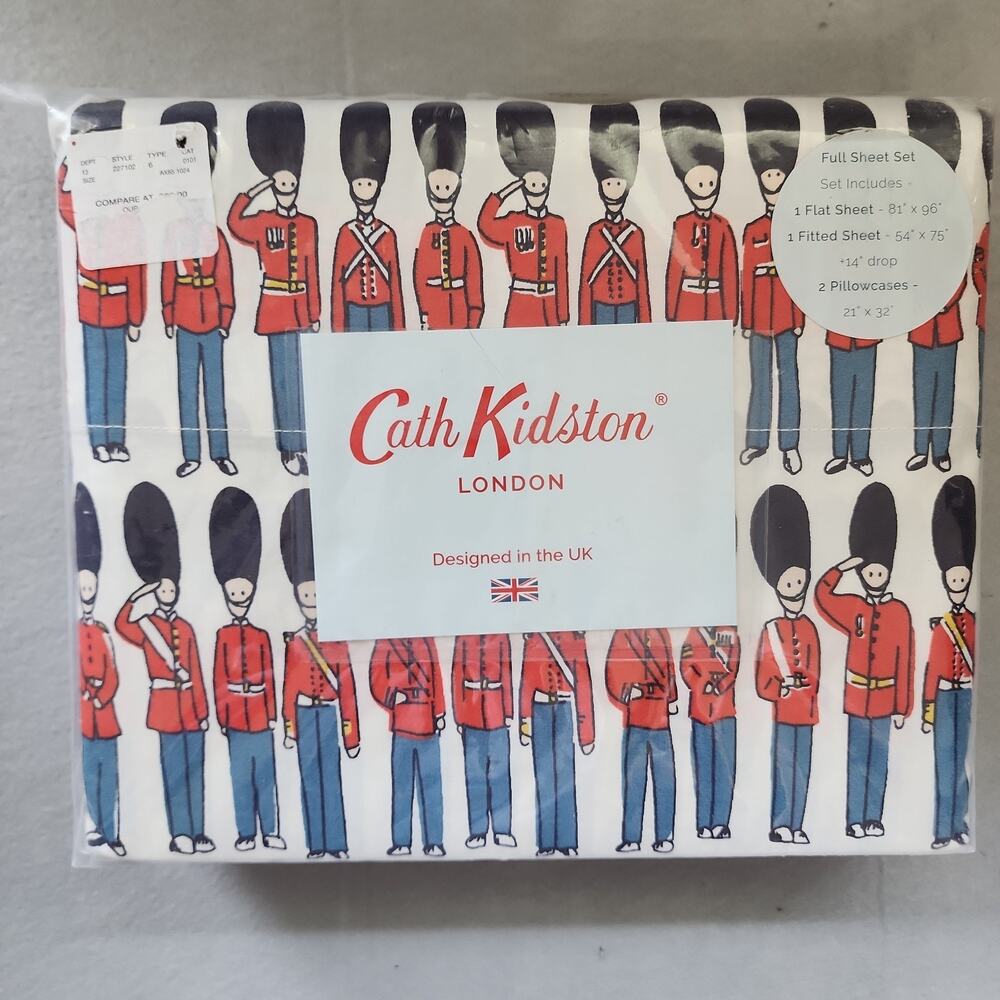 Cath Kidston LONDON GUARDS 4pc FULL Sheet Set Nutcracker Soldiers Christmas Toy